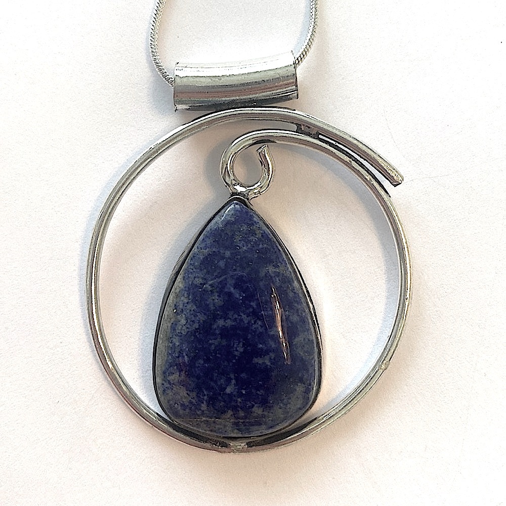 2 inch, Lapis Lazuli, pendant on a silver chain.